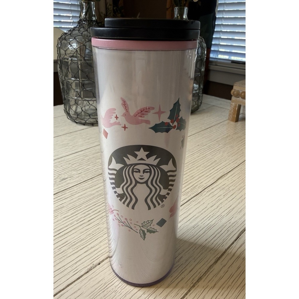 Starbucks Coffee Travel Mug 16 oz Christmas Tumbler Cup Black‎ Siren Doves Holly